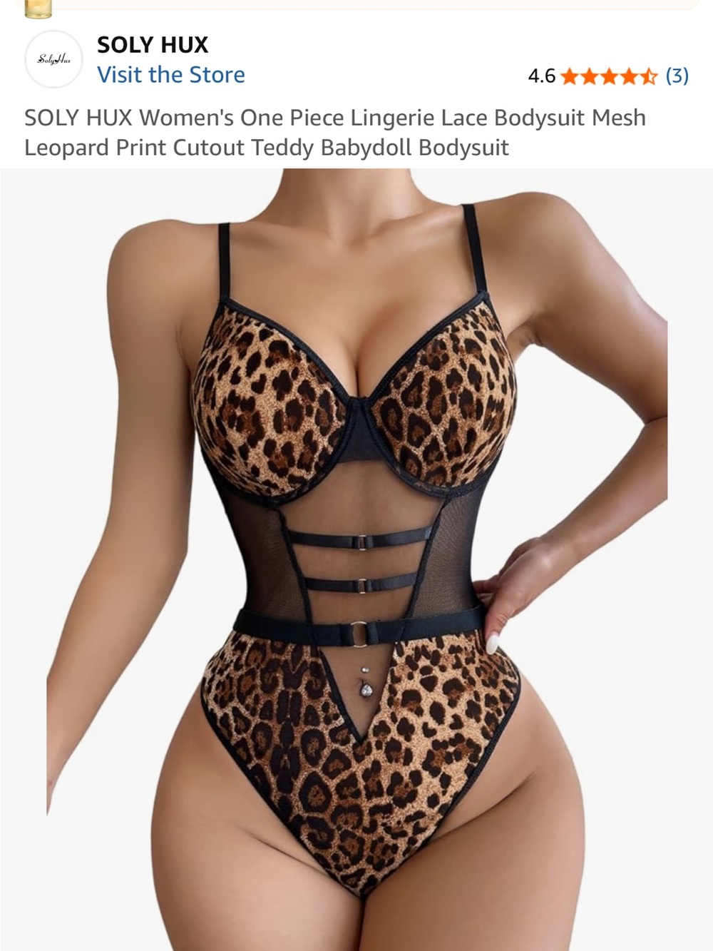Women's Leopard Print Lace Mesh Bodysuit - Brown/Black